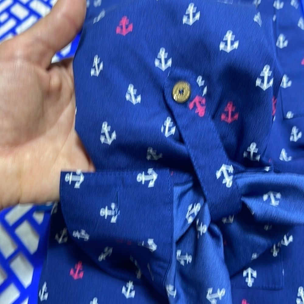 C. Wonder Anchor print navy button down blouse women’s 10 - Picture 9 of 15